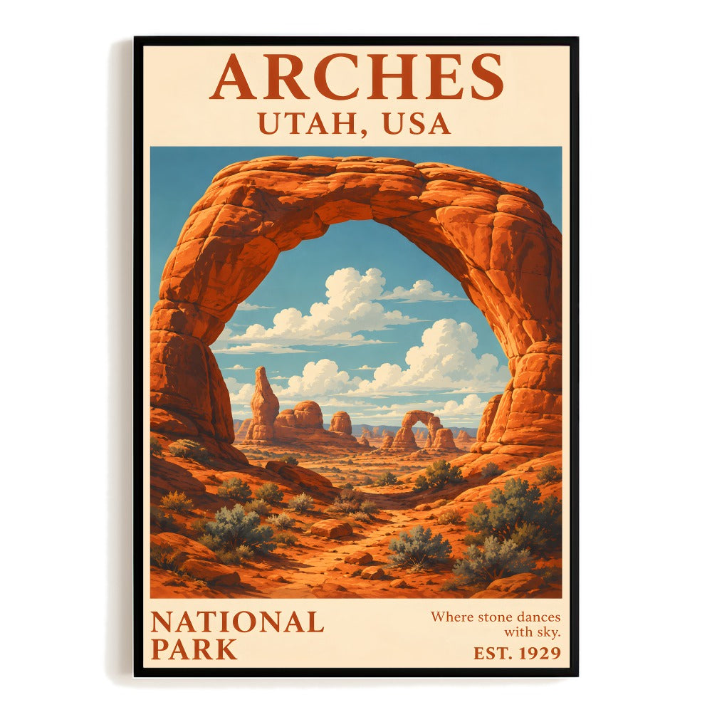 Arches National Park Utah Travel Poster Red Rock Canyon Vintage Landscape Wall Art Decor For Home Living Room Bedroom Office Souvenir Gift Print Painting Picture Unframed | siriusteestore