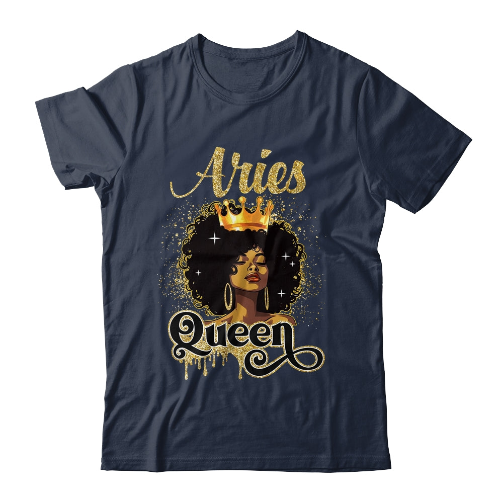 Aries Queen Birthday Afro Girls Black Zodiac Birthday Shirt & Tank Top | siriusteestore