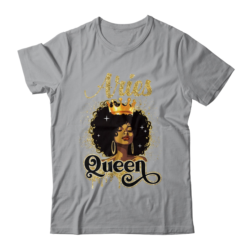 Aries Queen Birthday Afro Girls Black Zodiac Birthday Shirt & Tank Top | siriusteestore