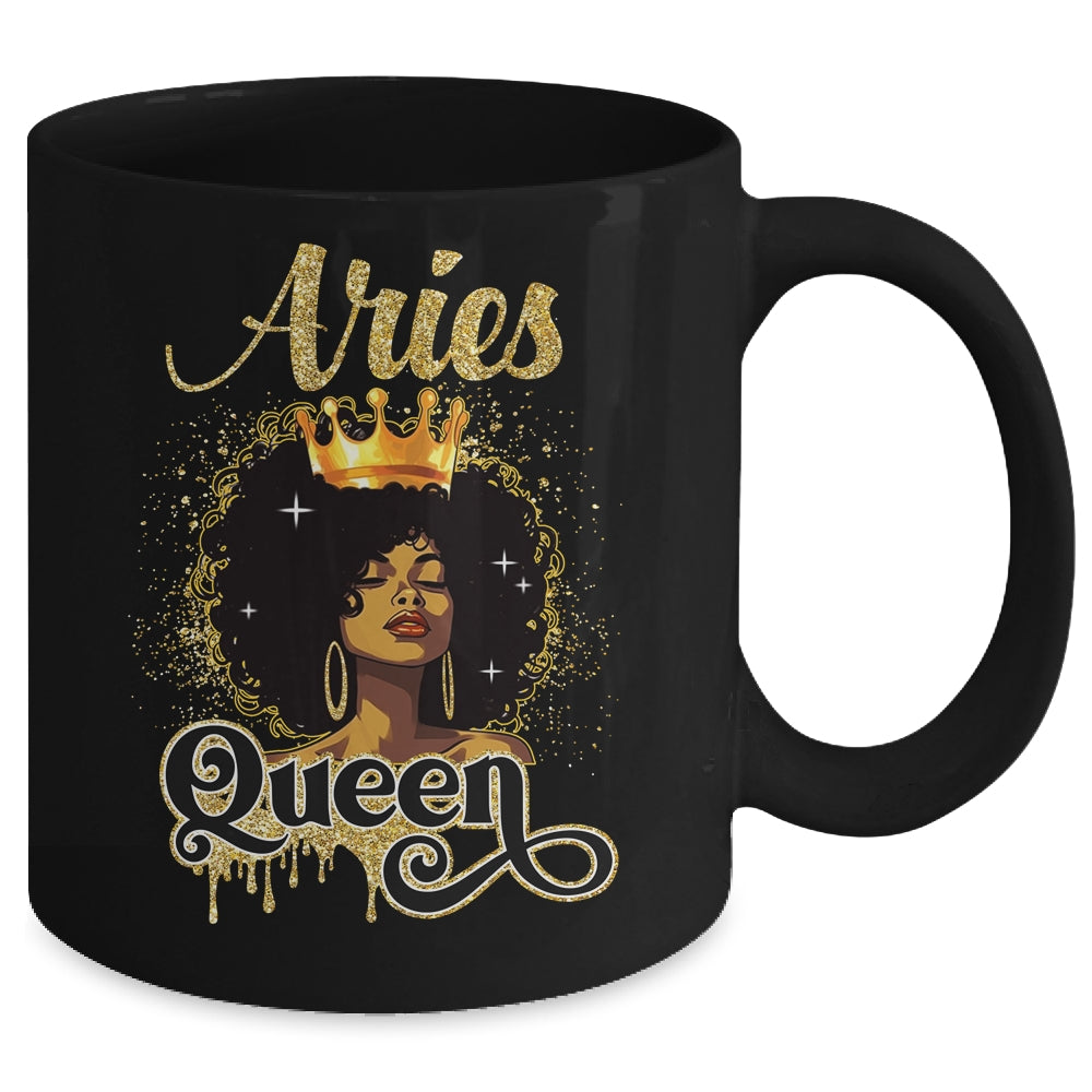 Aries Queen Birthday Afro Girls Black Zodiac Birthday Mug | siriusteestore