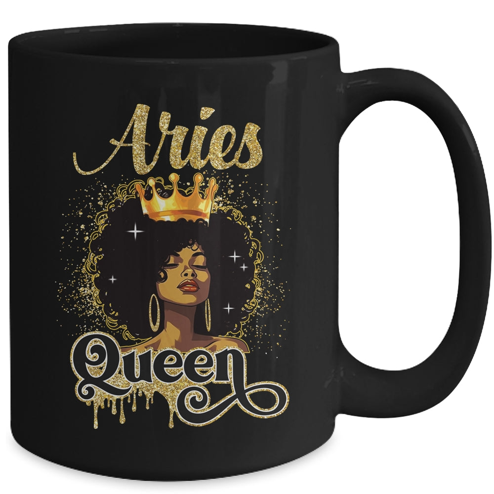 Aries Queen Birthday Afro Girls Black Zodiac Birthday Mug | siriusteestore