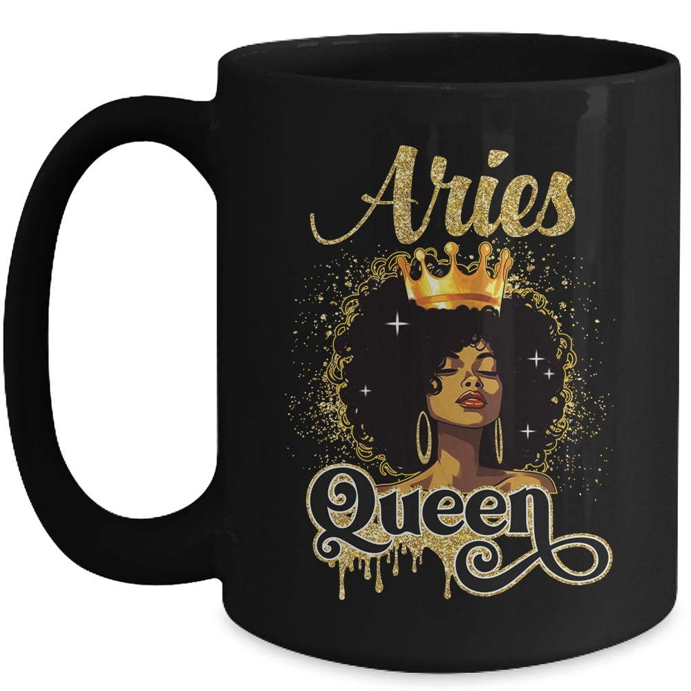 Aries Queen Birthday Afro Girls Black Zodiac Birthday Mug | siriusteestore