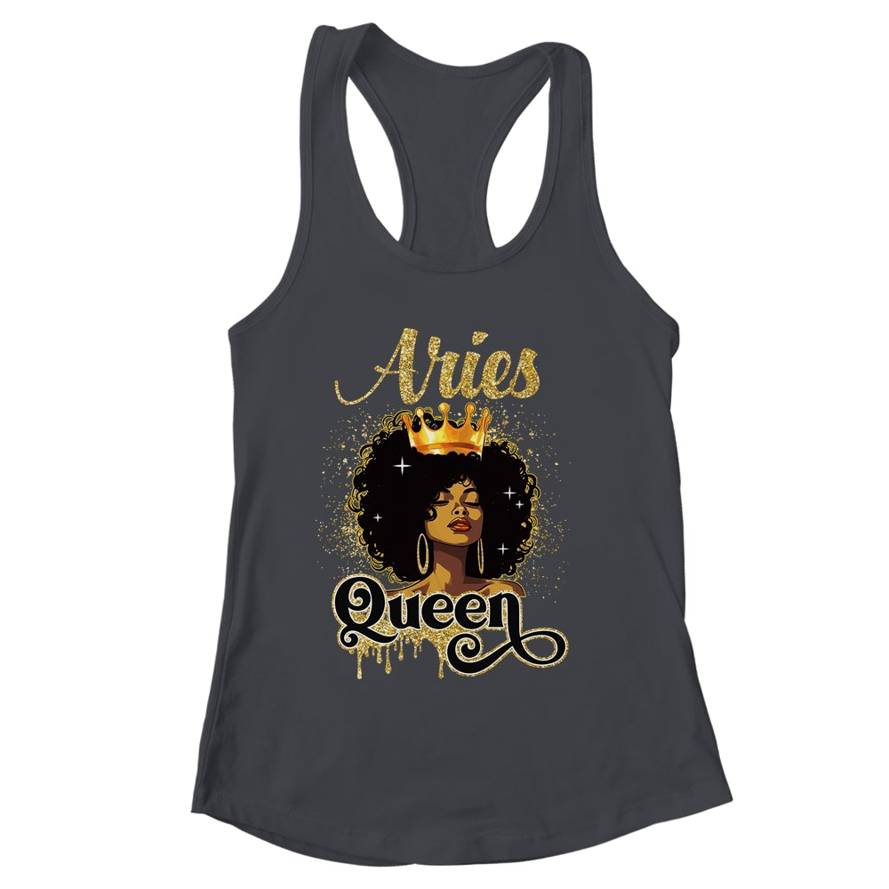 Aries Queen Birthday Afro Girls Black Zodiac Birthday Shirt & Tank Top | siriusteestore