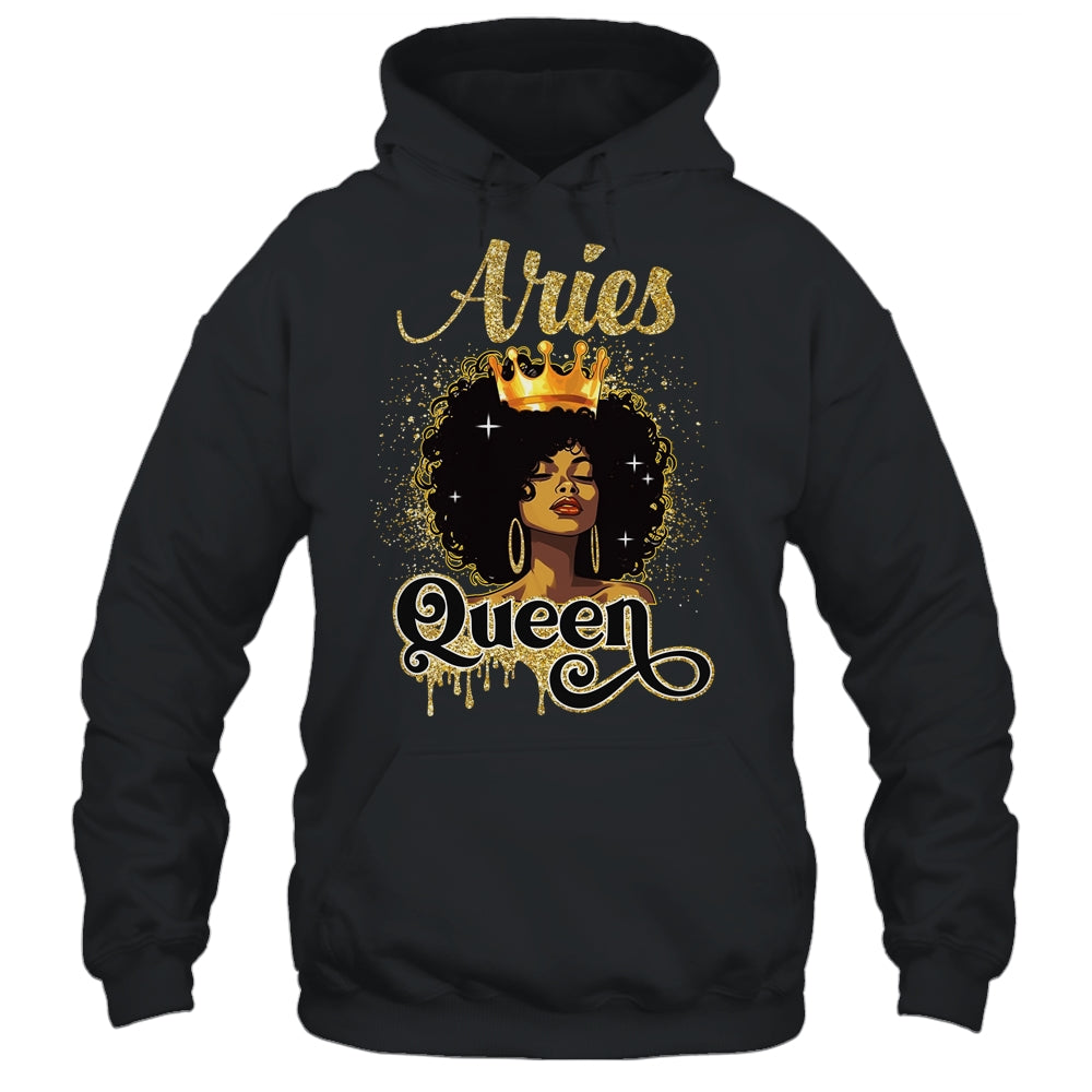 Aries Queen Birthday Afro Girls Black Zodiac Birthday Shirt & Tank Top | siriusteestore