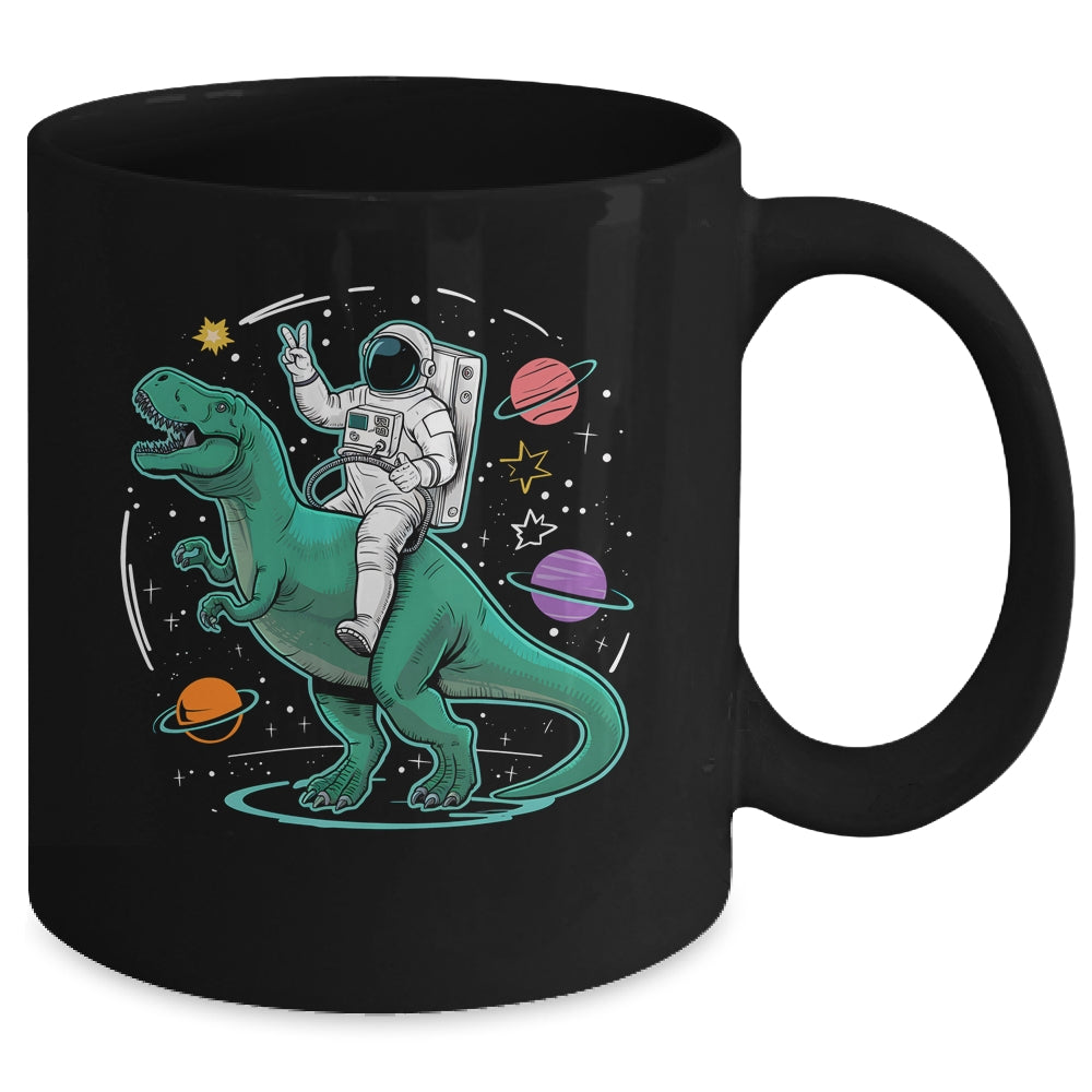 Astronaut On Dinosaur T-Rex Rock Space Rocker Boys Kids Mug | siriusteestore