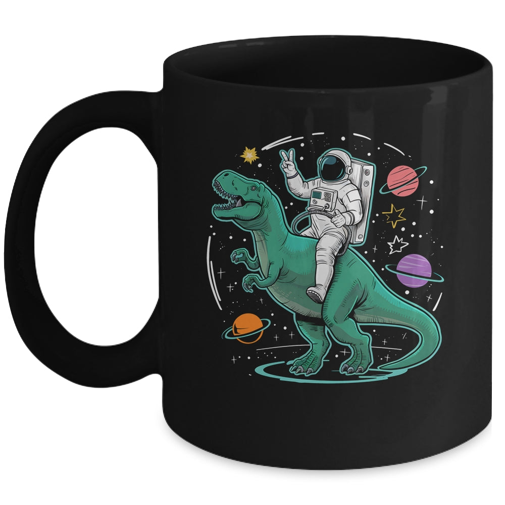 Astronaut On Dinosaur T-Rex Rock Space Rocker Boys Kids Mug | siriusteestore