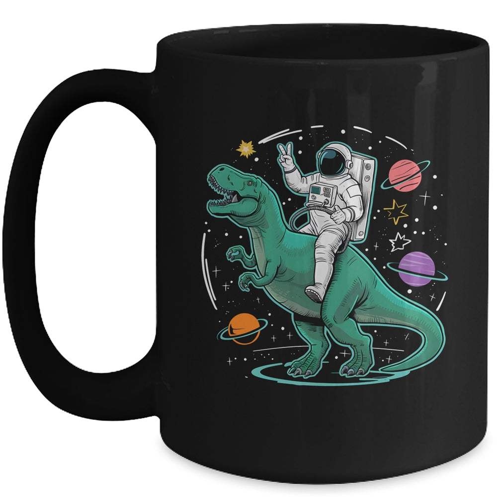 Astronaut On Dinosaur T-Rex Rock Space Rocker Boys Kids Mug | siriusteestore