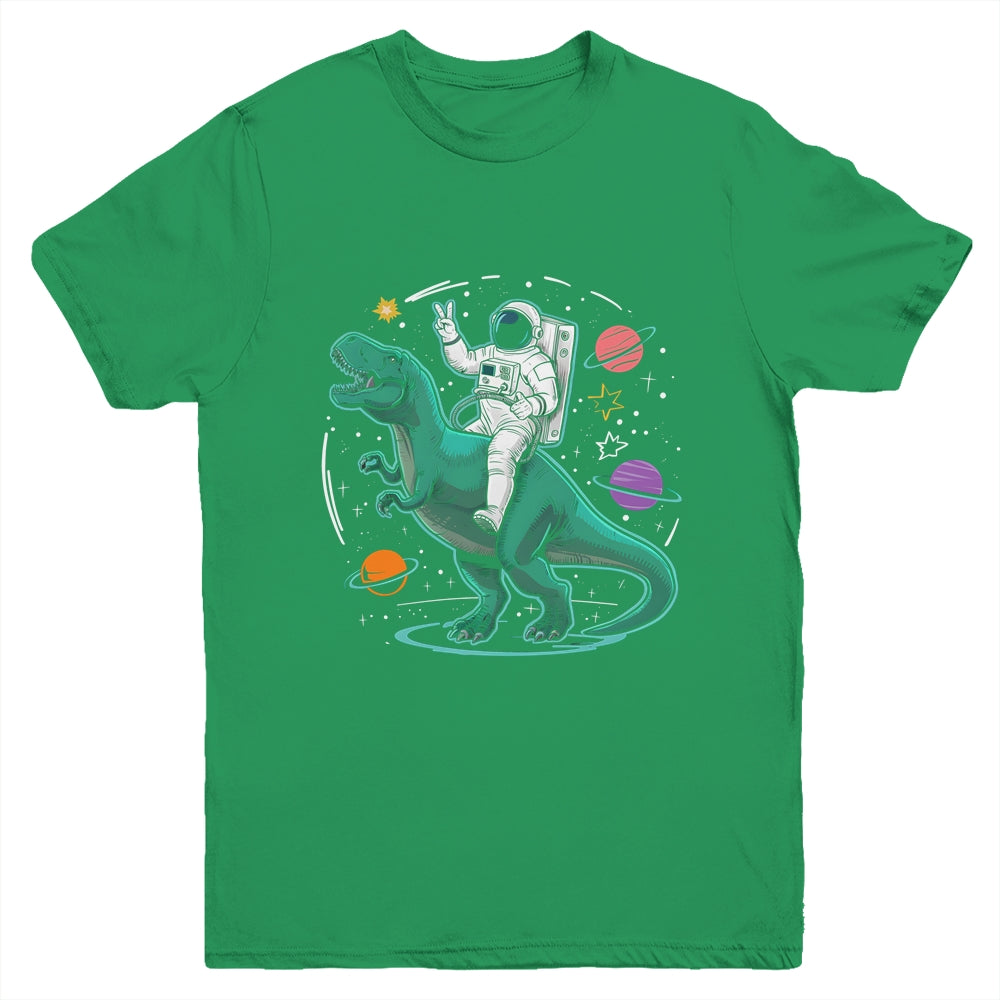 Astronaut On Dinosaur T-Rex Rock Space Rocker Boys Kids Youth Shirt | siriusteestore
