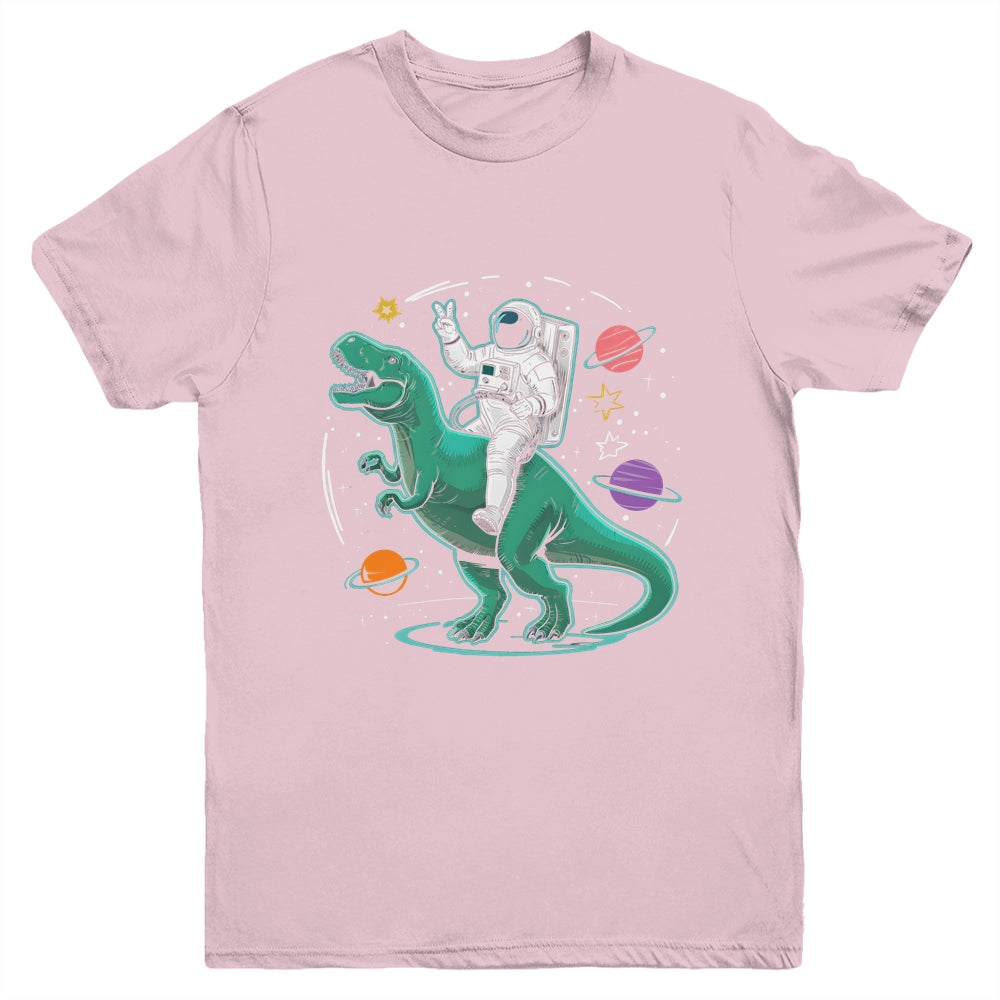 Astronaut On Dinosaur T-Rex Rock Space Rocker Boys Kids Youth Shirt | siriusteestore