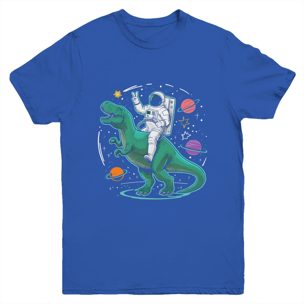 Astronaut On Dinosaur T-Rex Rock Space Rocker Boys Kids Youth Shirt | siriusteestore