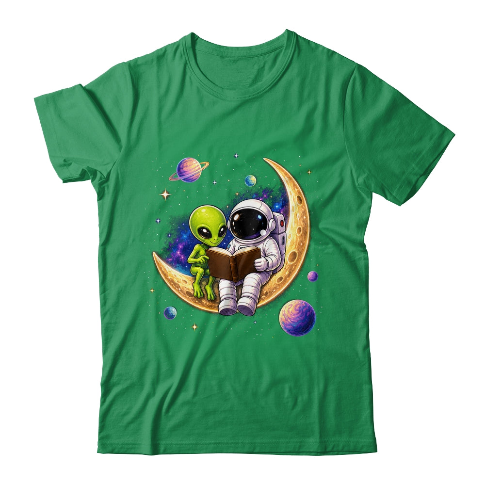 Astronaut Reading Book To Alien Moon Space Astronomy Galaxy Shirt & Hoodie | siriusteestore