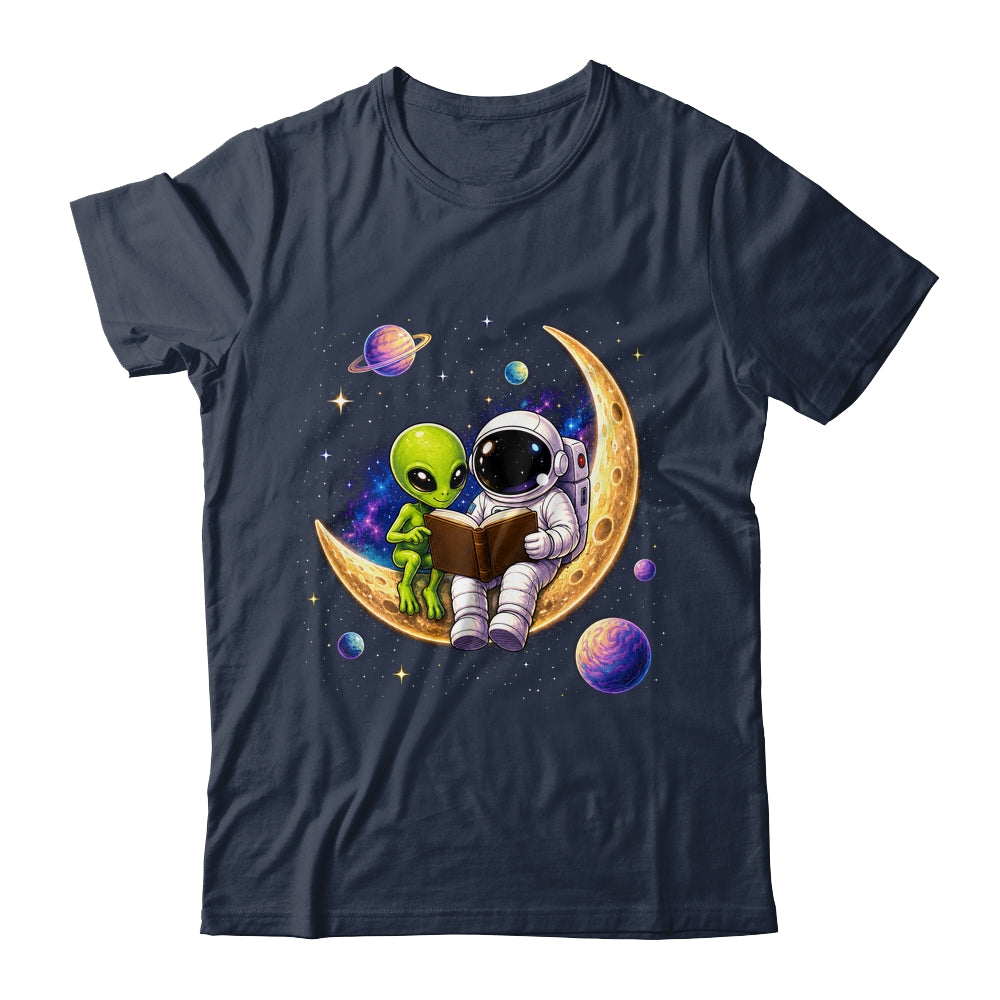 Astronaut Reading Book To Alien Moon Space Astronomy Galaxy Shirt & Hoodie | siriusteestore
