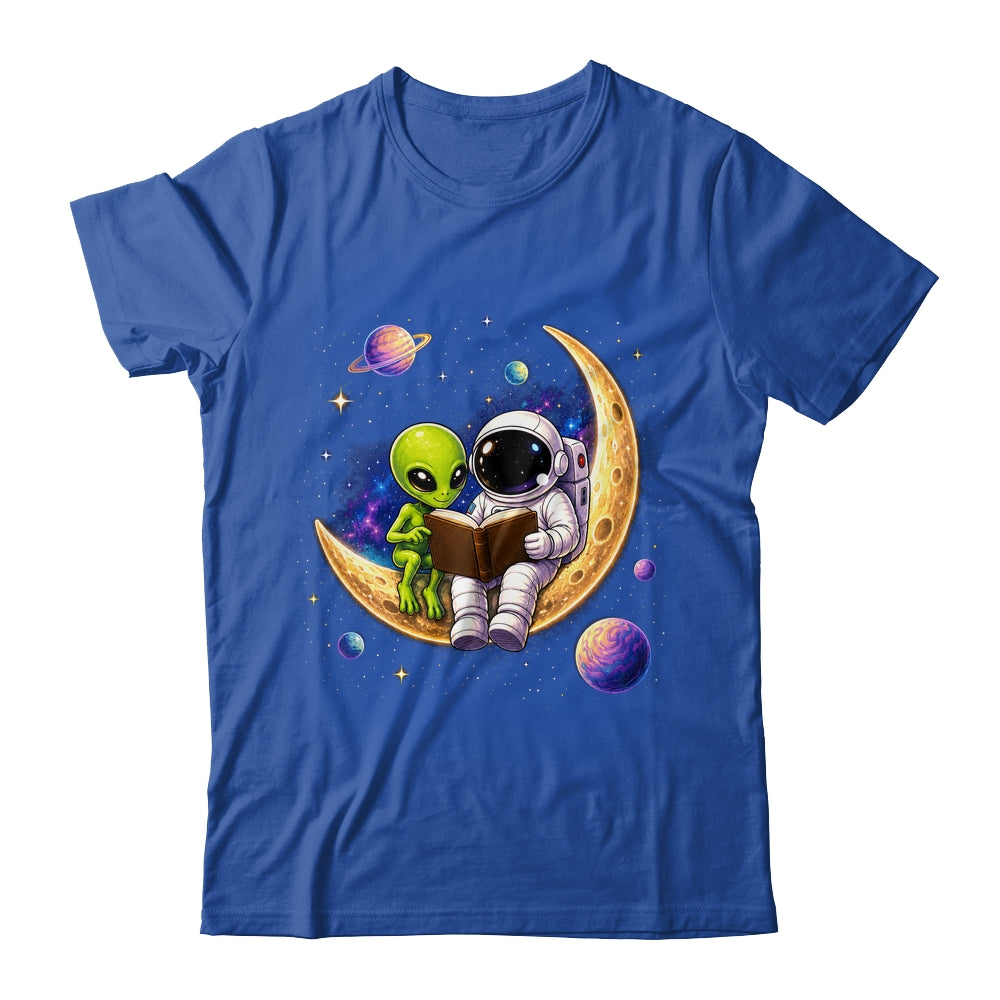 Astronaut Reading Book To Alien Moon Space Astronomy Galaxy Shirt & Hoodie | siriusteestore