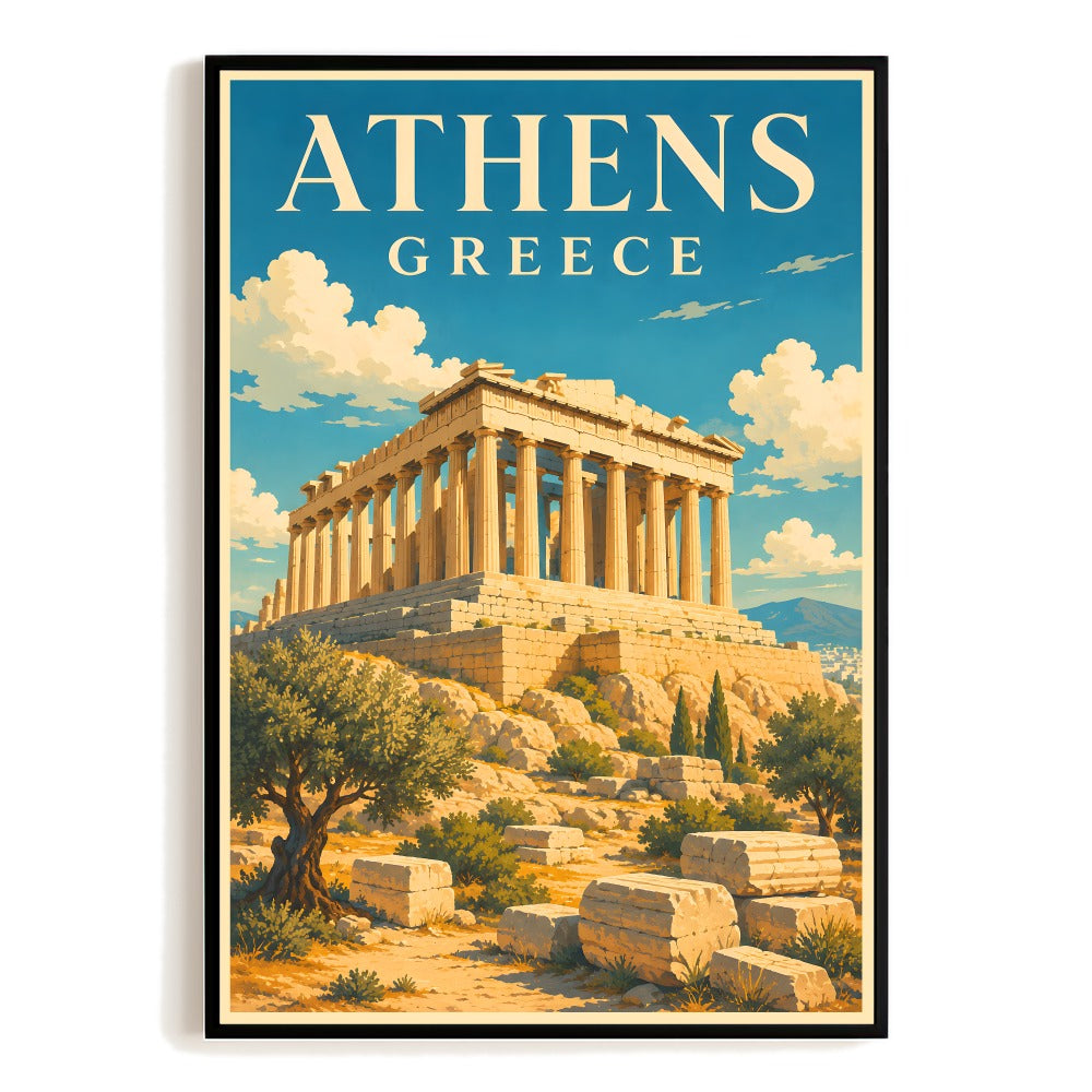 Athens Greece Parthenon Vintage Travel Poster Athens Acropolis Souvenir Wall Art Landscape Print Painting Picture For Home Living Room Office Bedroom Decor Unframed | siriusteestore