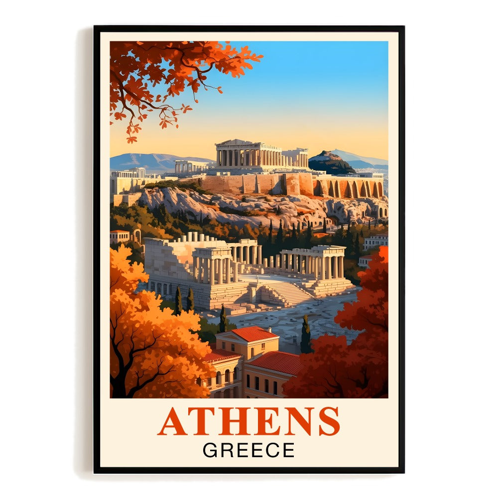 Athens Greece Poster Vintage Style Iconic Parthenon Sunset Wall Art Landscape Print Painting For Home Decor And Greek History Lovers Living Room Office Decor Unframed | siriusteestore