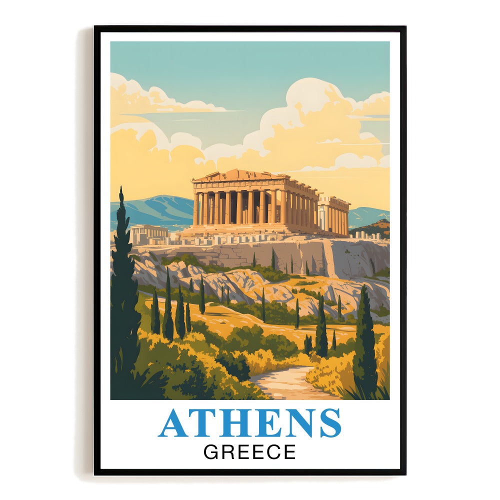 Athens Greece Travel Art Poster Vintage Acropolis Travel Greek History Inspired Graphic Artwork Landscape Print Ideal For Home Office Gifts Living Room Decor Unframed | siriusteestore