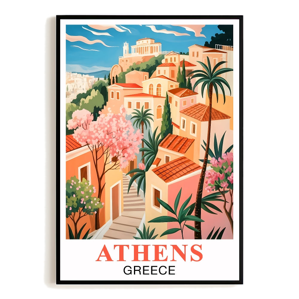 Athens Greece Vintage Travel Poster Acropolis Parthenon Landscape Wall Art Print Souvenir Artwork Ideal For Home Office Living Room Bedroom Decor Unframed | siriusteestore