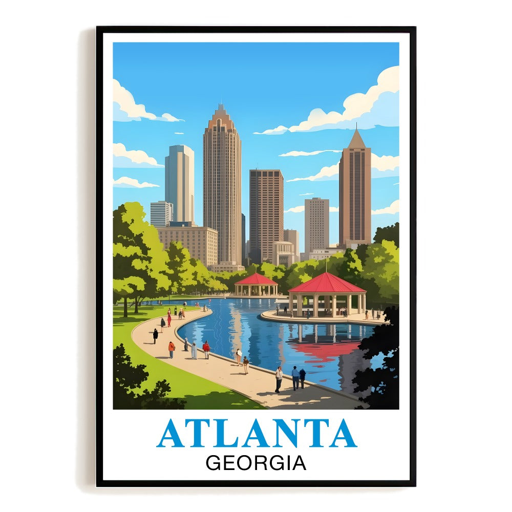 Atlanta Georgia Vintage Travel Poster Souvenir Iconic City Skyline Wall Art Landscape Print Painting Picture Ideal For Home Office Living Room Bedroom Decor Unframed | siriusteestore