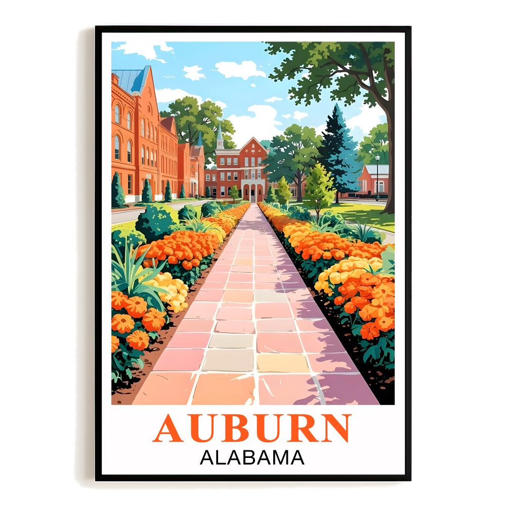 Auburn Alabama Vintage Travel Poster University Garden Wall Art Landscape Print Painting Ideal For Dorm Student Alumni Gift Home Living Room Bedroom Decor Unframed | siriusteestore