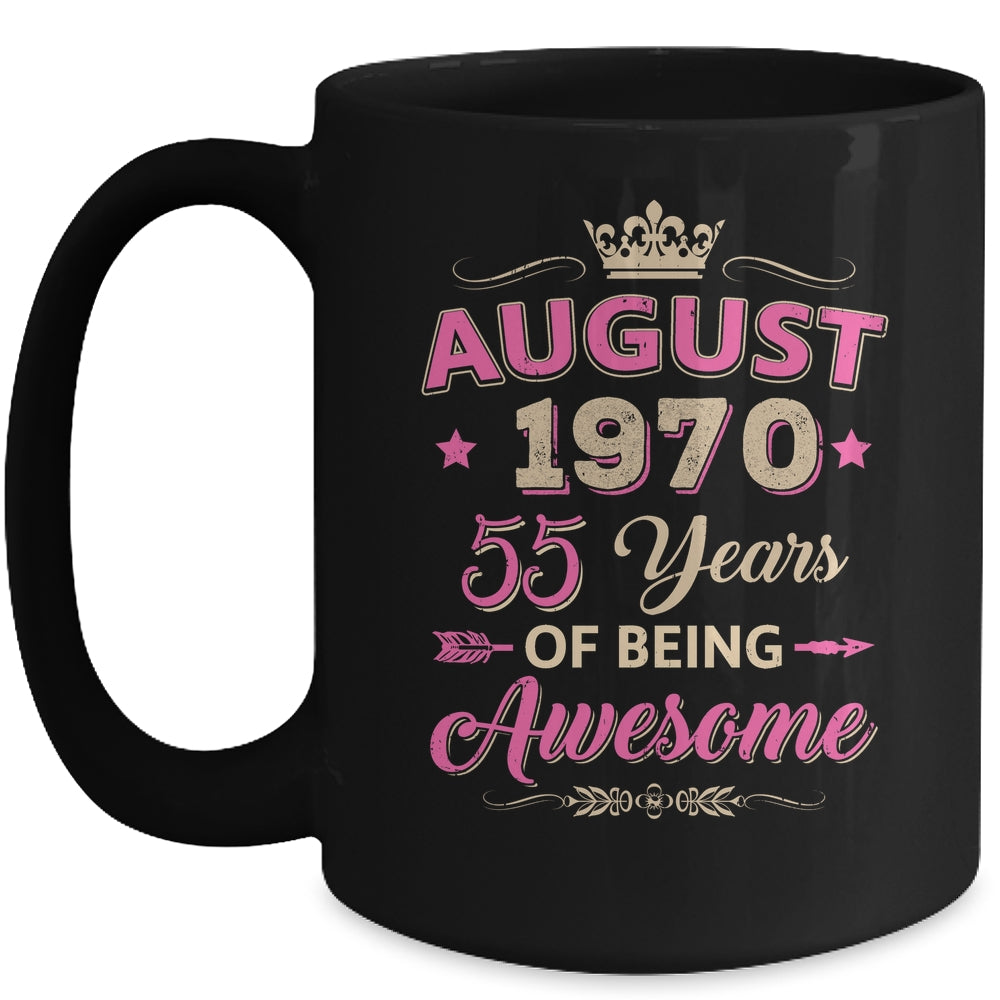 August 1970 55 Years Of Being Awesome Retro 55th Birthday Mug | siriusteestore