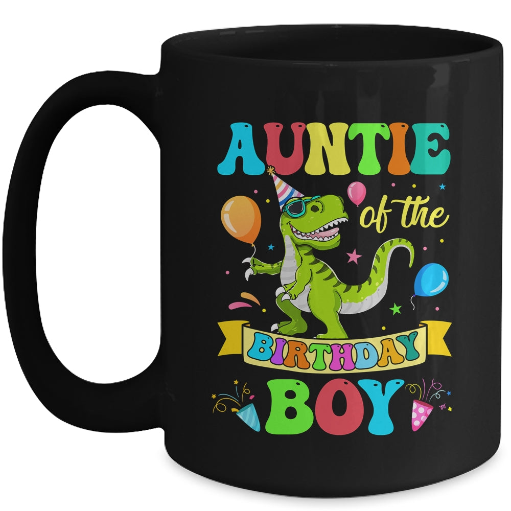 Auntie Of The Birthday Boy T-Rex Dinosaur Birthday Party Mug | siriusteestore
