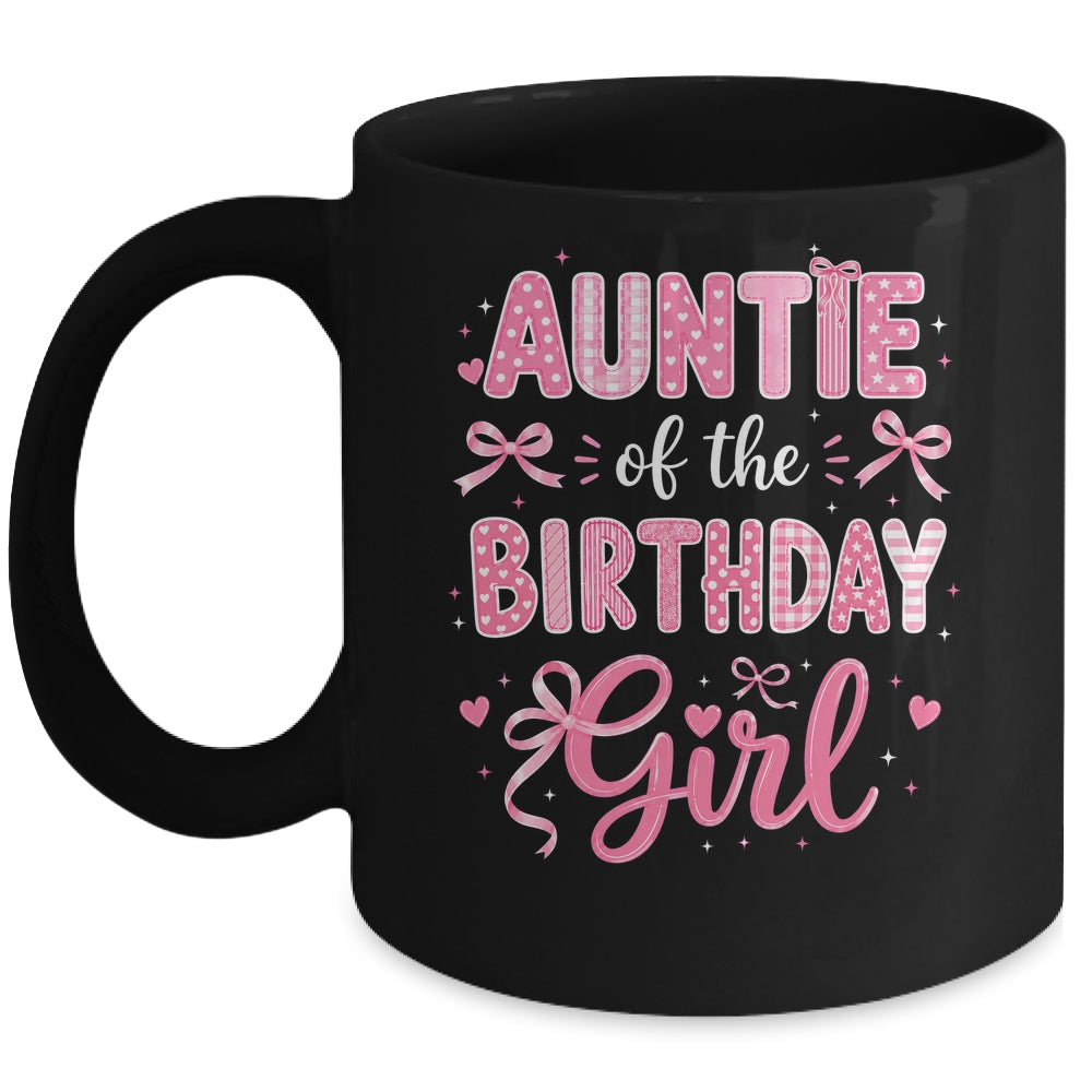 Auntie Of The Birthday Girl Matching Pink Coquette Bow Mug | siriusteestore