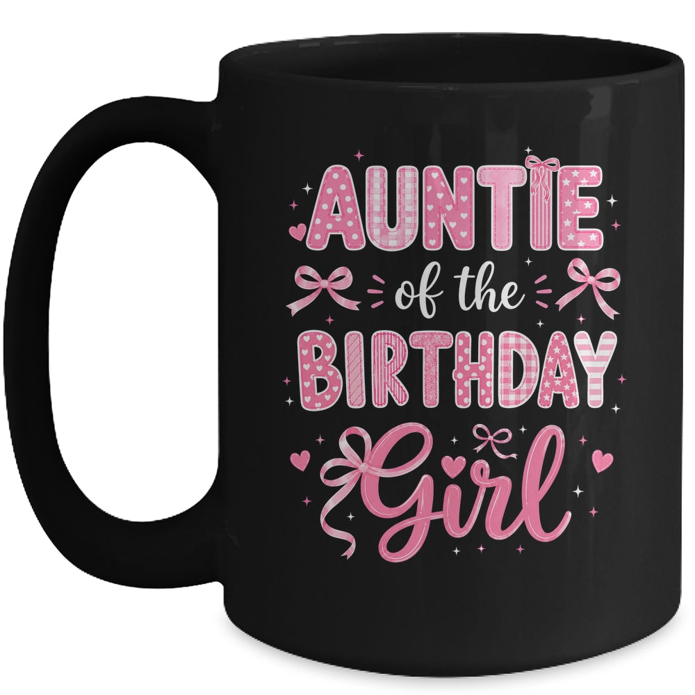 Auntie Of The Birthday Girl Matching Pink Coquette Bow Mug | siriusteestore