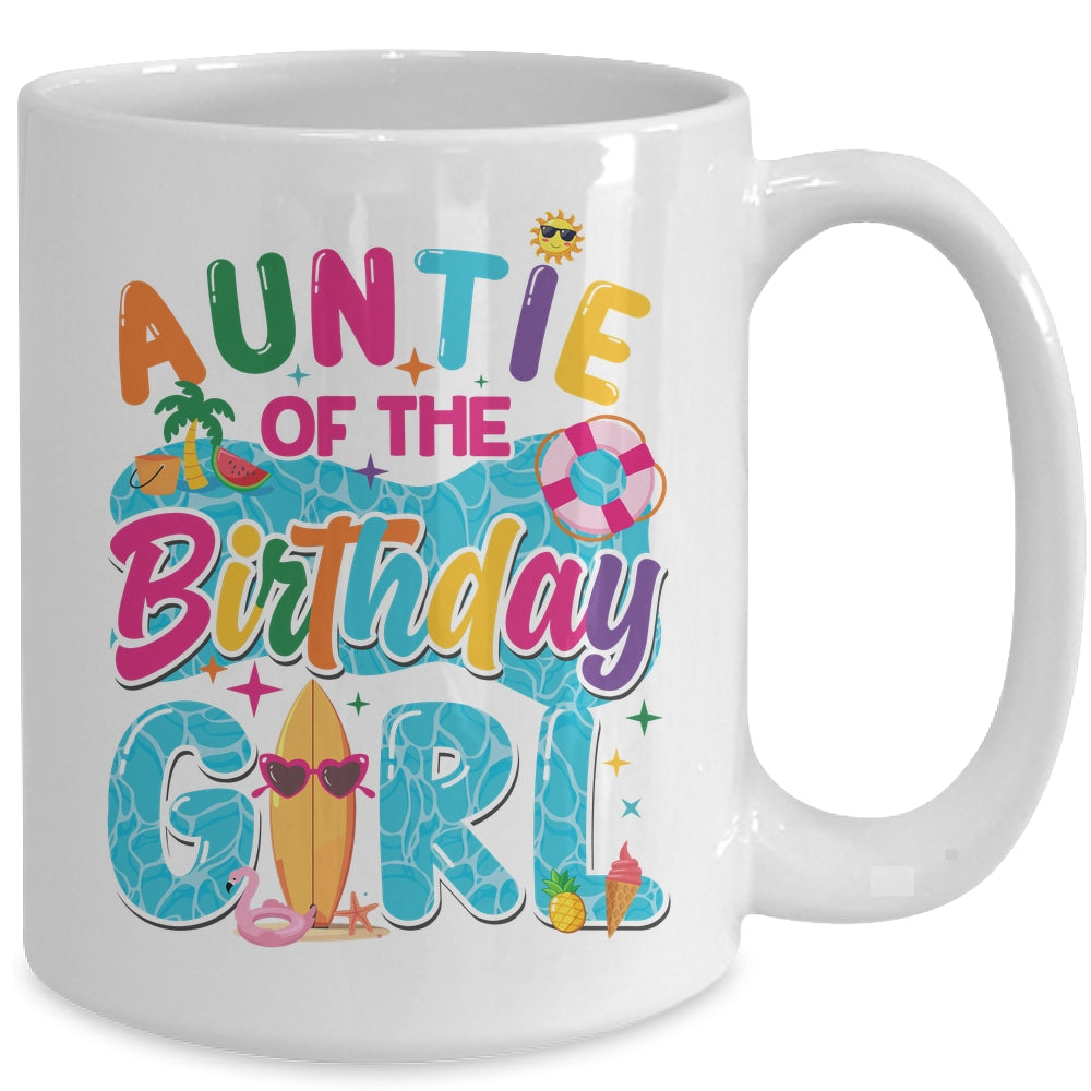 Auntie Of The Birthday Girl Pool Party Beach Family Matching Mug | siriusteestore