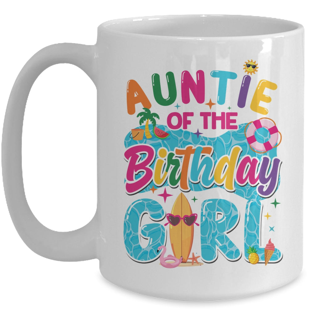Auntie Of The Birthday Girl Pool Party Beach Family Matching Mug | siriusteestore