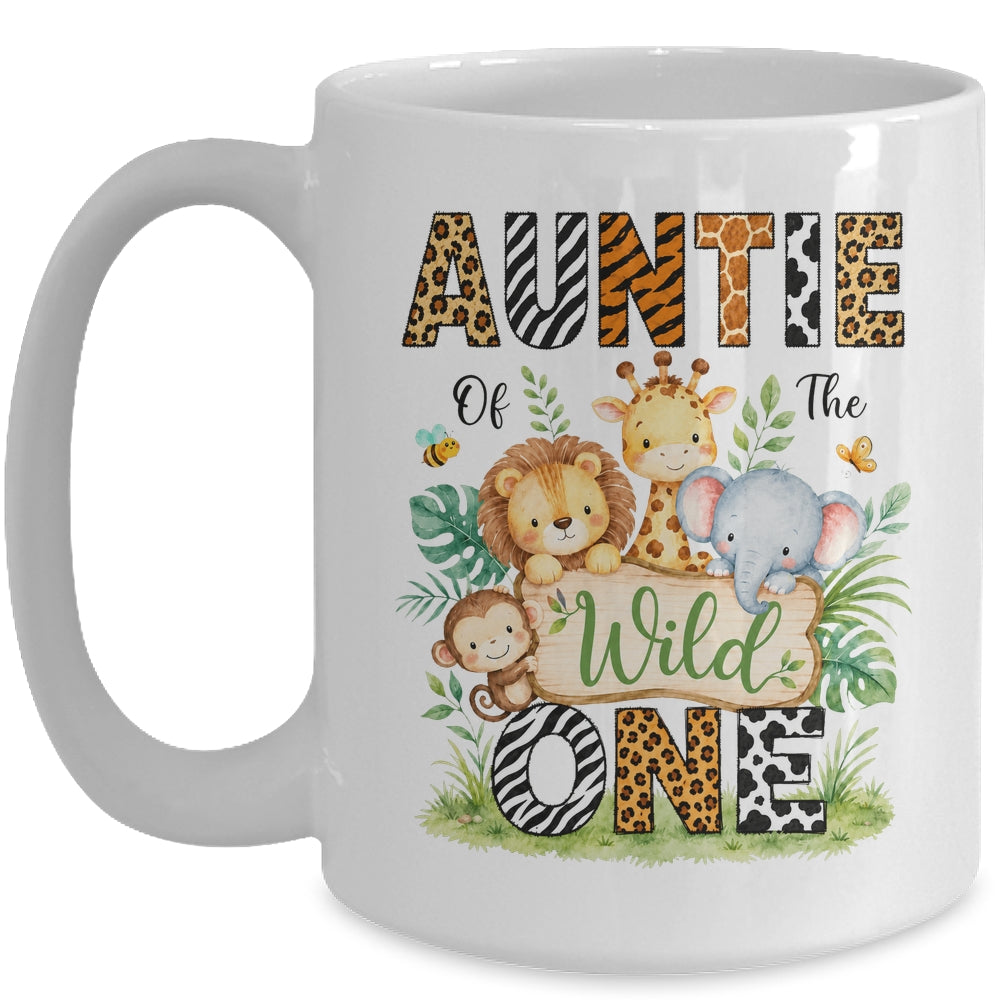 Auntie Of The Wild One First Birthday Boy Jungle Safari Mug | siriusteestore