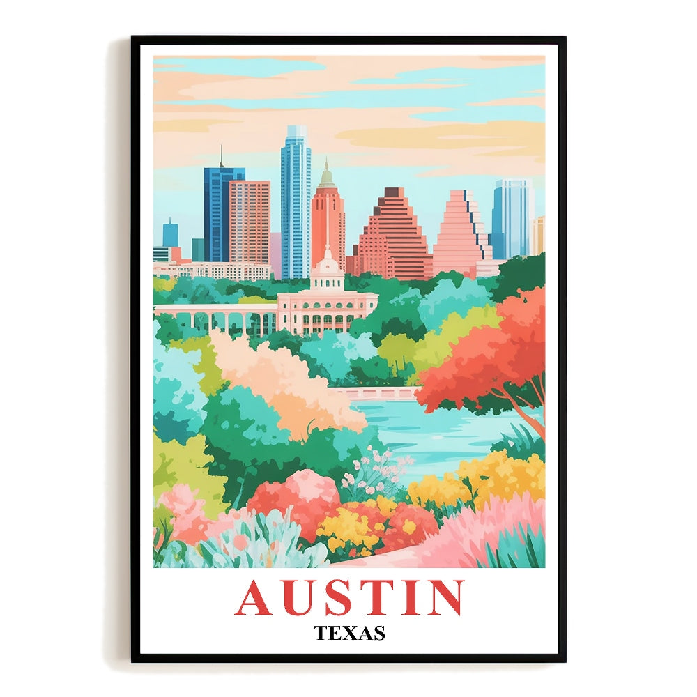 Austin Print Travel Poster Nature Texas City Souvenir Wall Art Landscape Painting Picture Suitable For Home Room Living Room Office Bedroom Decor Unframed | siriusteestore