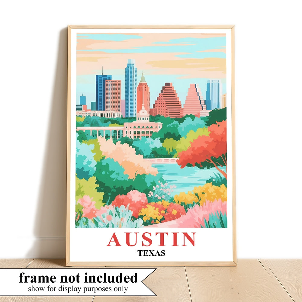 Austin Print Travel Poster Nature Texas City Souvenir Wall Art Landscape Painting Picture Suitable For Home Room Living Room Office Bedroom Decor Unframed | siriusteestore