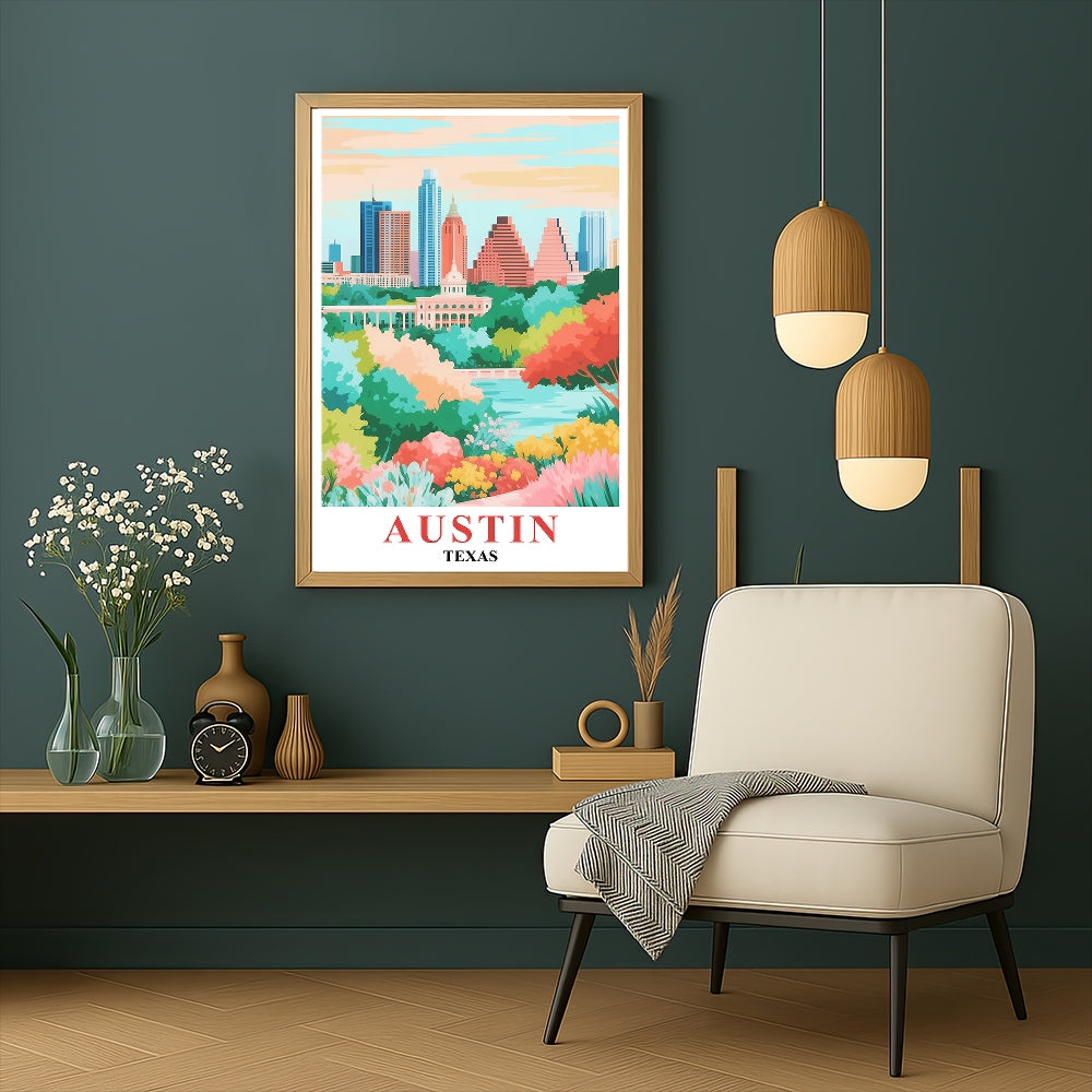 Austin Print Travel Poster Nature Texas City Souvenir Wall Art Landscape Painting Picture Suitable For Home Room Living Room Office Bedroom Decor Unframed | siriusteestore