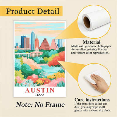 Austin Print Travel Poster Nature Texas City Souvenir Wall Art Landscape Painting Picture Suitable For Home Room Living Room Office Bedroom Decor Unframed | siriusteestore