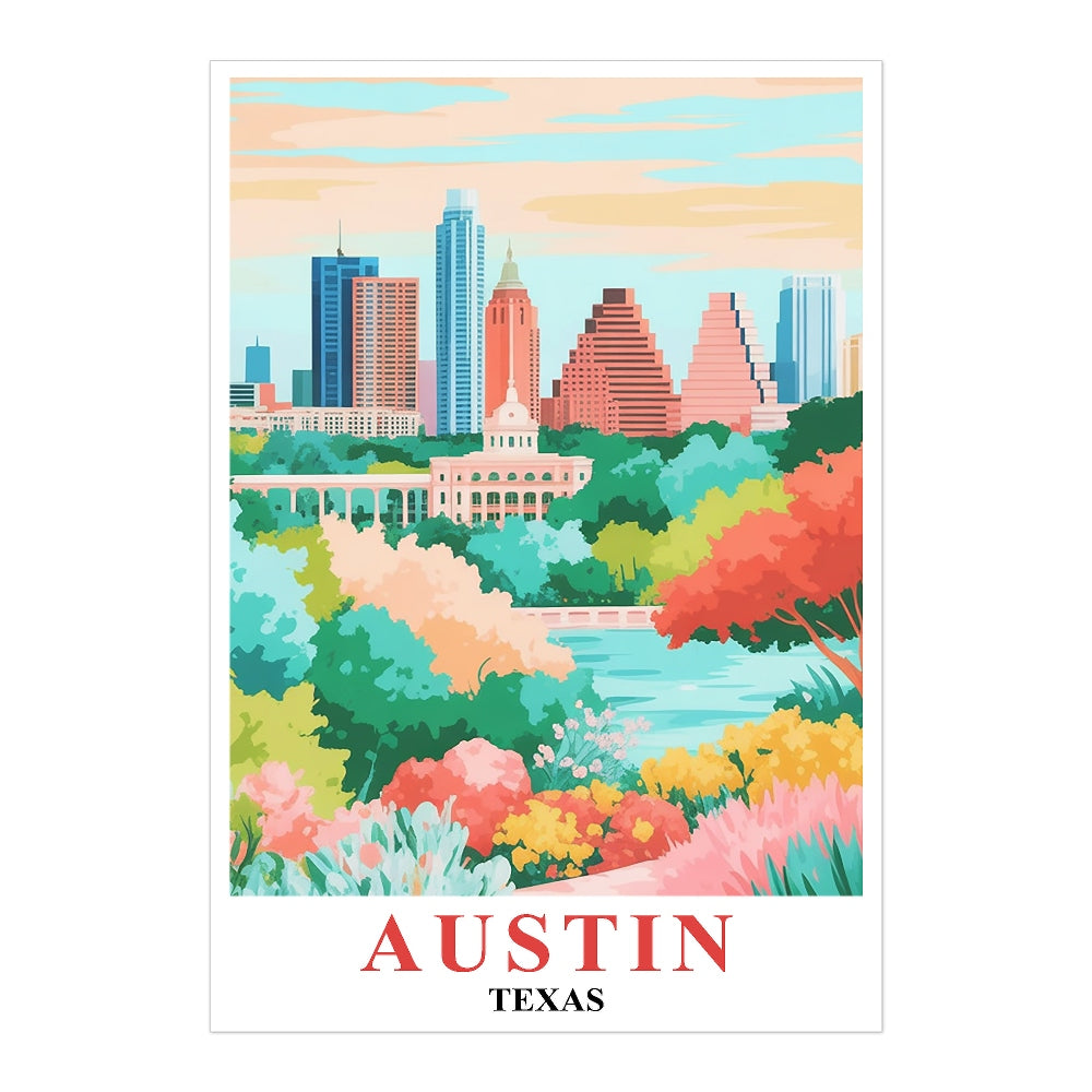 Austin Print Travel Poster Nature Texas City Souvenir Wall Art Landscape Painting Picture Suitable For Home Room Living Room Office Bedroom Decor Unframed | siriusteestore