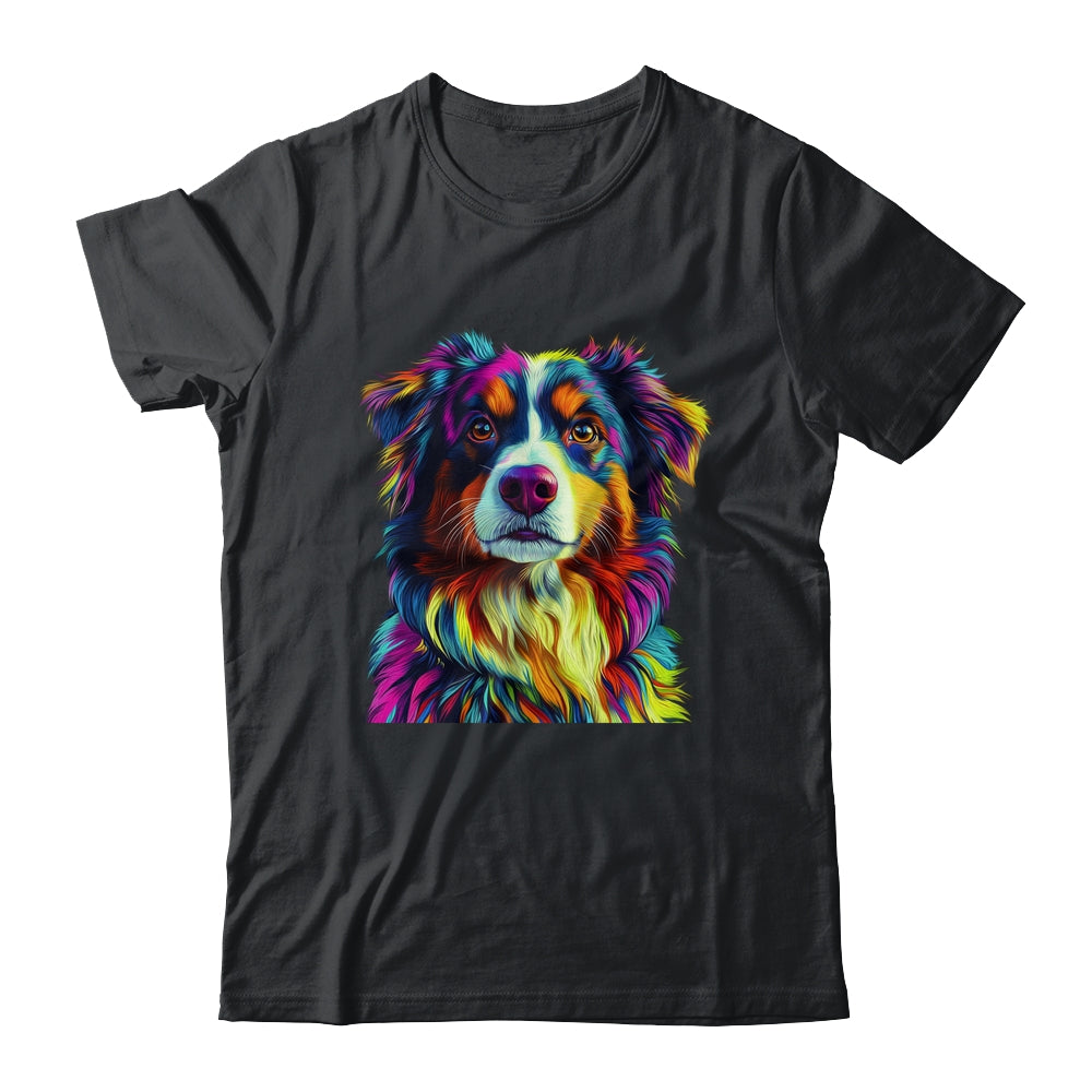 Australian Shepherd Dog Colorful Face Dog Lover Men Women Shirt & Tank Top | siriusteestore