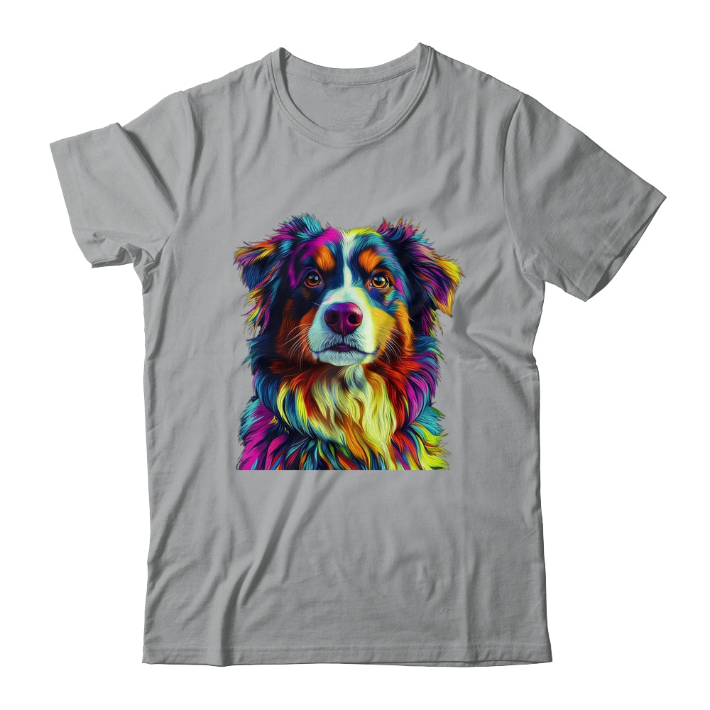 Australian Shepherd Dog Colorful Face Dog Lover Men Women Shirt & Tank Top | siriusteestore