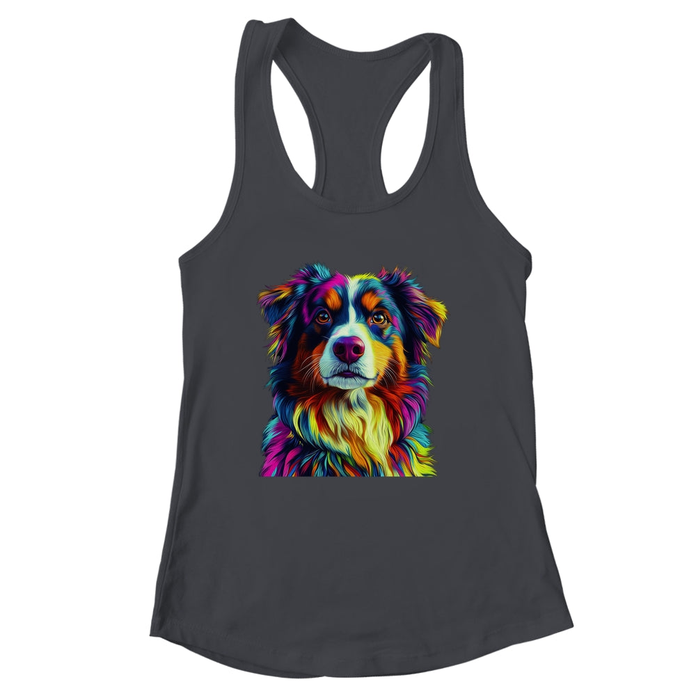 Australian Shepherd Dog Colorful Face Dog Lover Men Women Shirt & Tank Top | siriusteestore