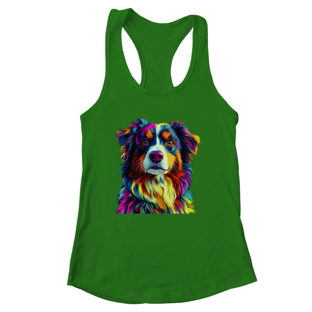 Australian Shepherd Dog Colorful Face Dog Lover Men Women Shirt & Tank Top | siriusteestore