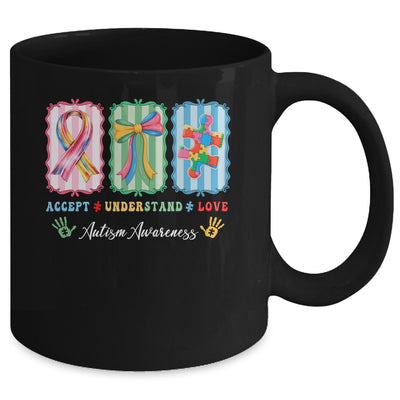 Autism Accept Understand Love Autism Mom Checker Bow Women Mug | siriusteestore