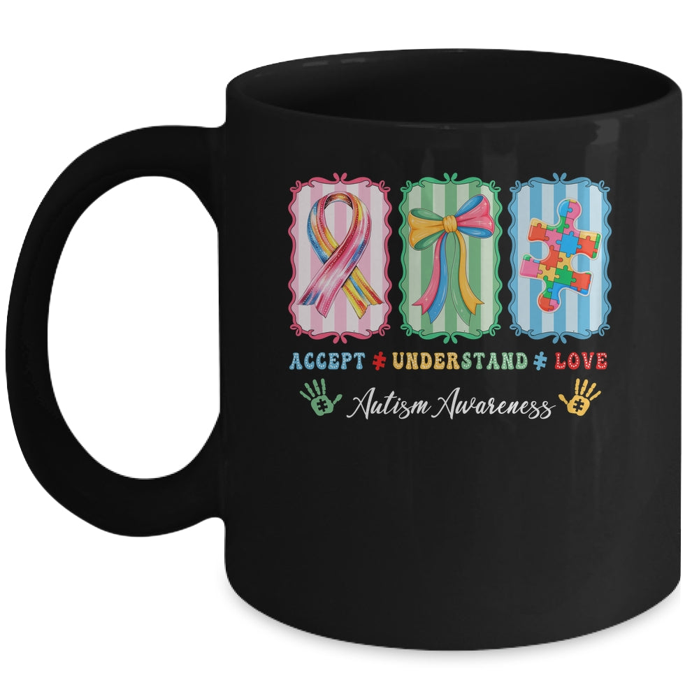 Autism Accept Understand Love Autism Mom Checker Bow Women Mug | siriusteestore