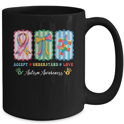 Autism Accept Understand Love Autism Mom Checker Bow Women Mug | siriusteestore