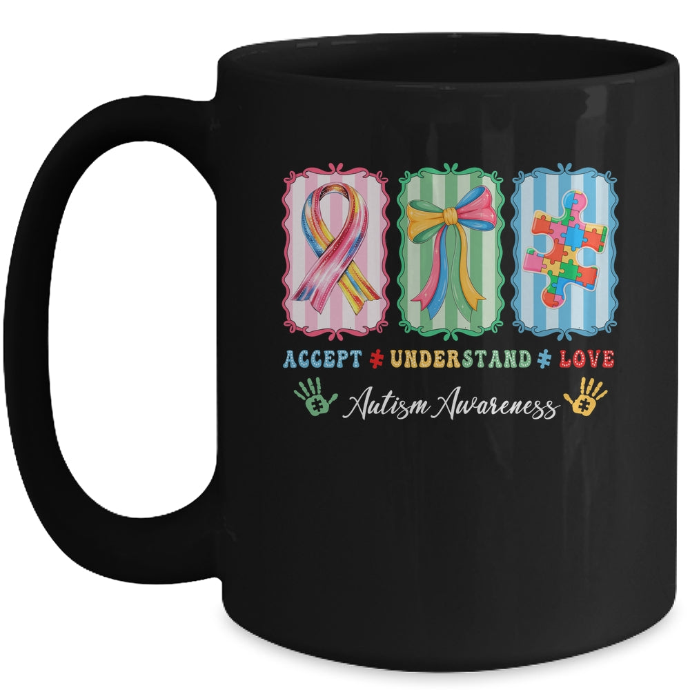 Autism Accept Understand Love Autism Mom Checker Bow Women Mug | siriusteestore