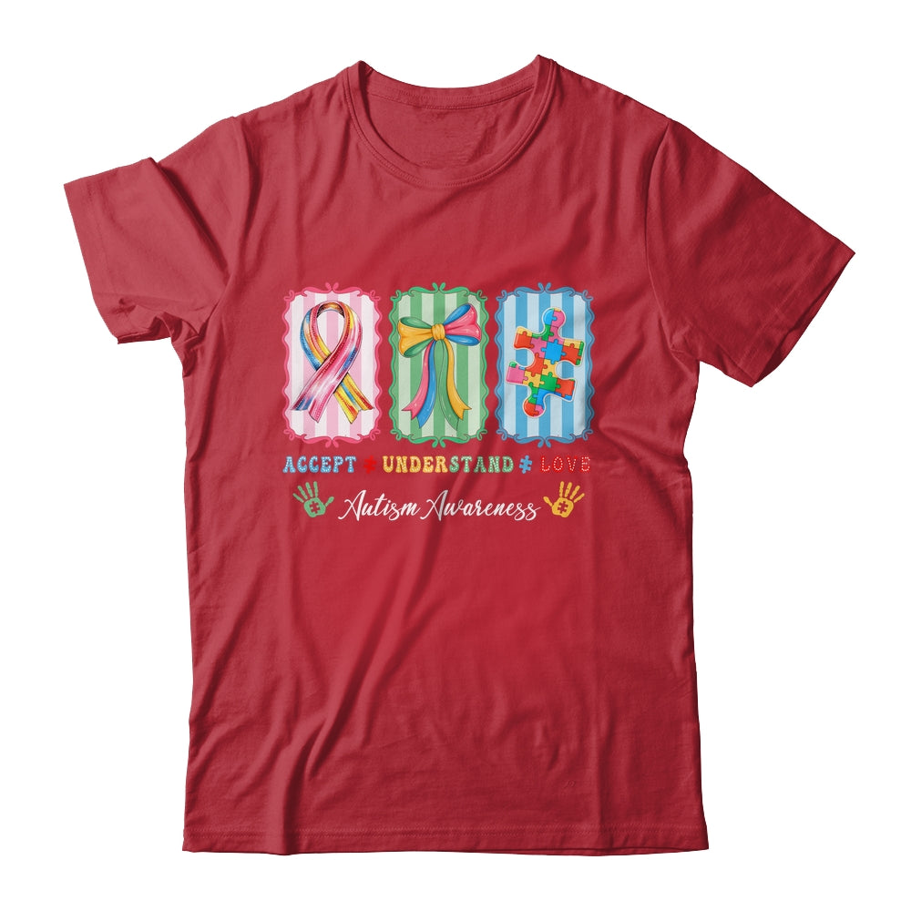 Autism Accept Understand Love Autism Mom Checker Bow Women Shirt & Hoodie | siriusteestore