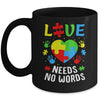 Autism Awareness Month Love Needs No Words Mom Dad Support Mug | siriusteestore