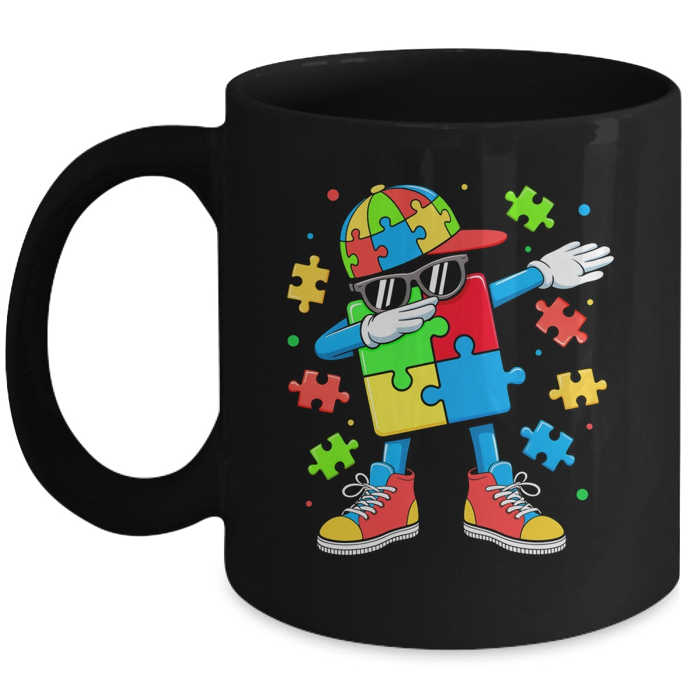 Autism Awareness Support Dabbing Puzzle Friends Family Son Mug | siriusteestore