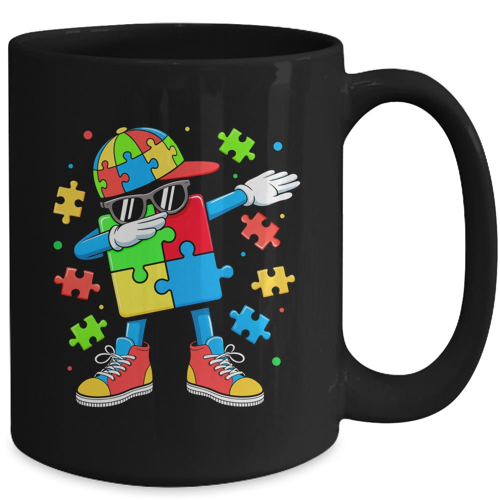 Autism Awareness Support Dabbing Puzzle Friends Family Son Mug | siriusteestore