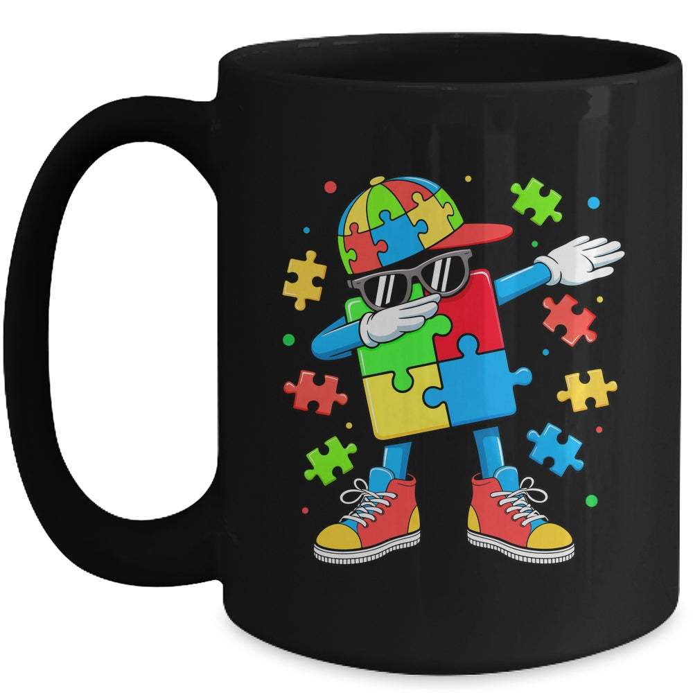 Autism Awareness Support Dabbing Puzzle Friends Family Son Mug | siriusteestore