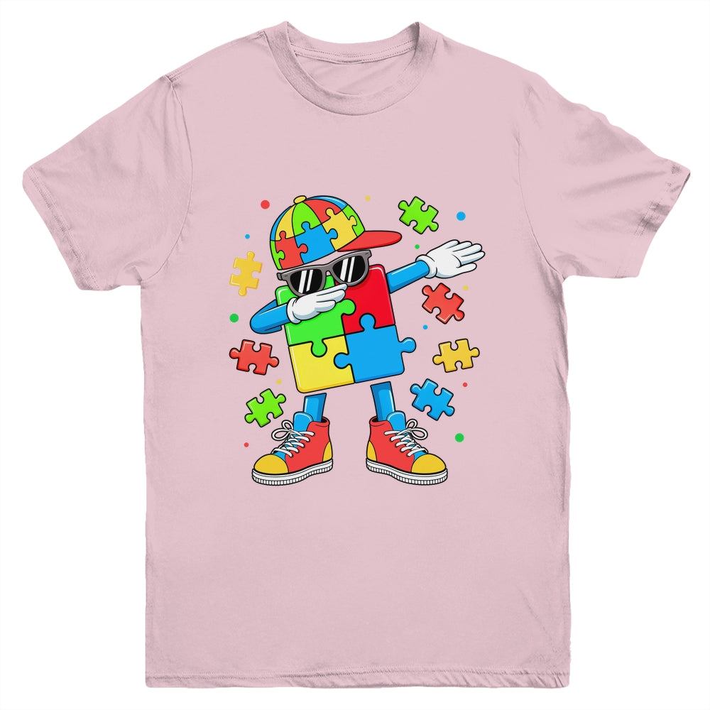 Autism Awareness Support Dabbing Puzzle Friends Family Son Youth Shirt | siriusteestore