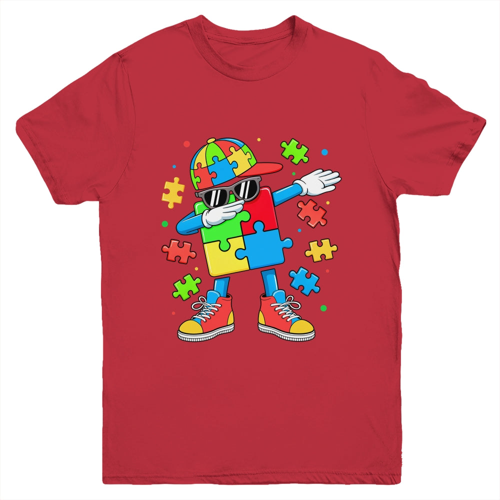 Autism Awareness Support Dabbing Puzzle Friends Family Son Youth Shirt | siriusteestore
